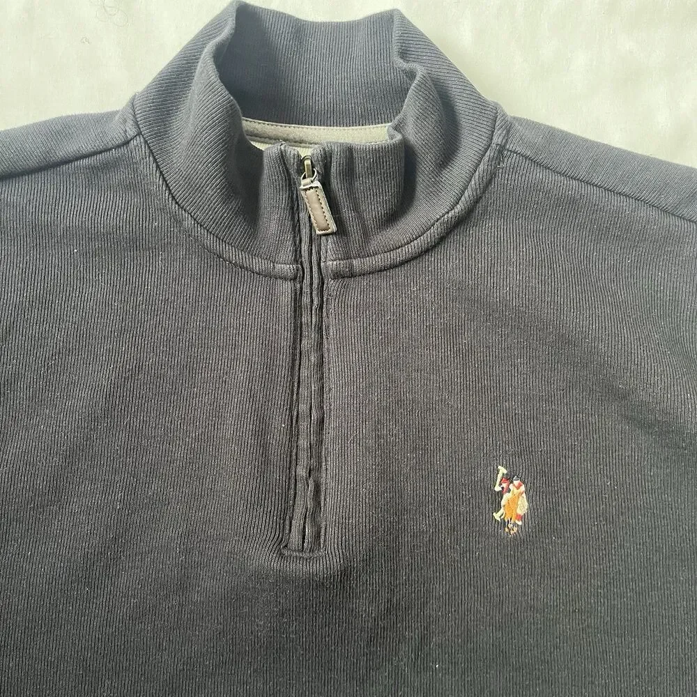 U.S. Polo Assn 1/4 Quarter Zip Sweater Men 2XL XXL Black Knit Pullover Ribbed
